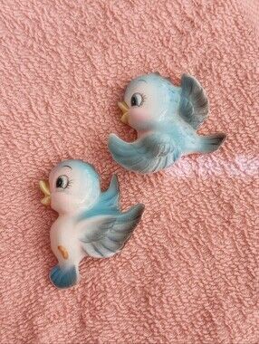 Blue Ceramic Bird Figurine Set - Decorative Pet Bird Accents